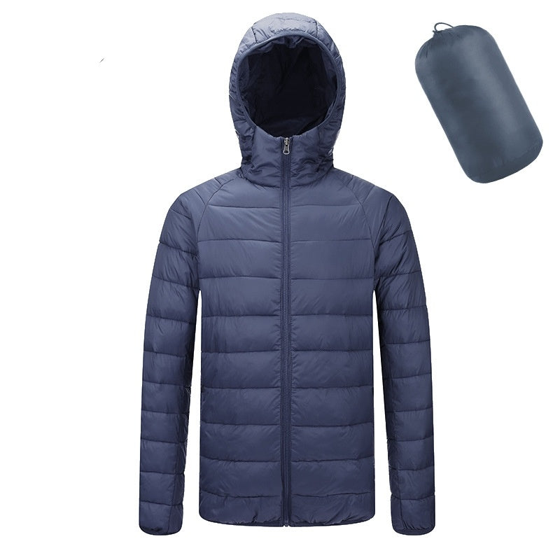 Men’s Lightweight Hooded Winter Jacket – Warm Solid Color Zipper Coat for Fashionable & Portable Outerwear LONDYN UPBRINGING