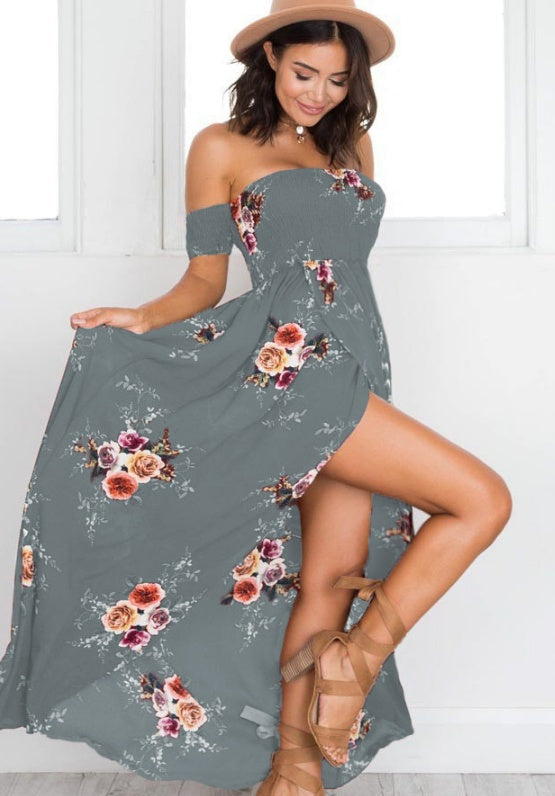 Boho Floral Off-Shoulder Maxi Dress for Women | Summer Beach Vacation Style LONDYN UPBRINGING