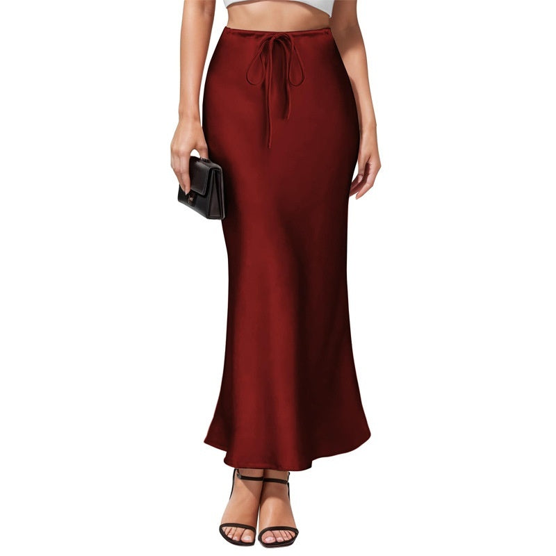Elegant Acetate Satin Irregular Hem Skirt - Intellectual High-Waist Midi Design LONDYN UPBRINGING