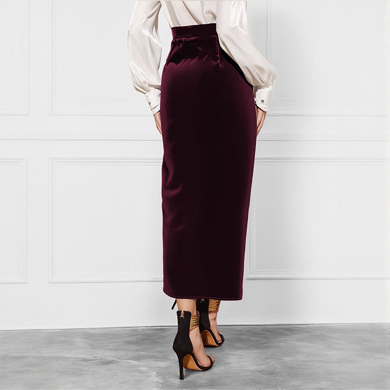 Solid Color Velvet Midi Dress - Temperament Commuter Style, Twisted Detail with Split Hem LONDYN UPBRINGING