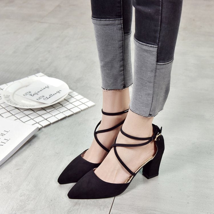 Korean Fashion Pointed Toe Buckle Strap High Heel Sandals: K-Style Ankle Strap Stiletto LONDYN UPBRINGING