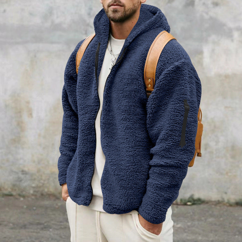 Men’s Plush Fleece Hooded Jacket – Double-Sided Warm Zipper Coat for Autumn & Winter Outdoor Casual Wear LONDYN UPBRINGING