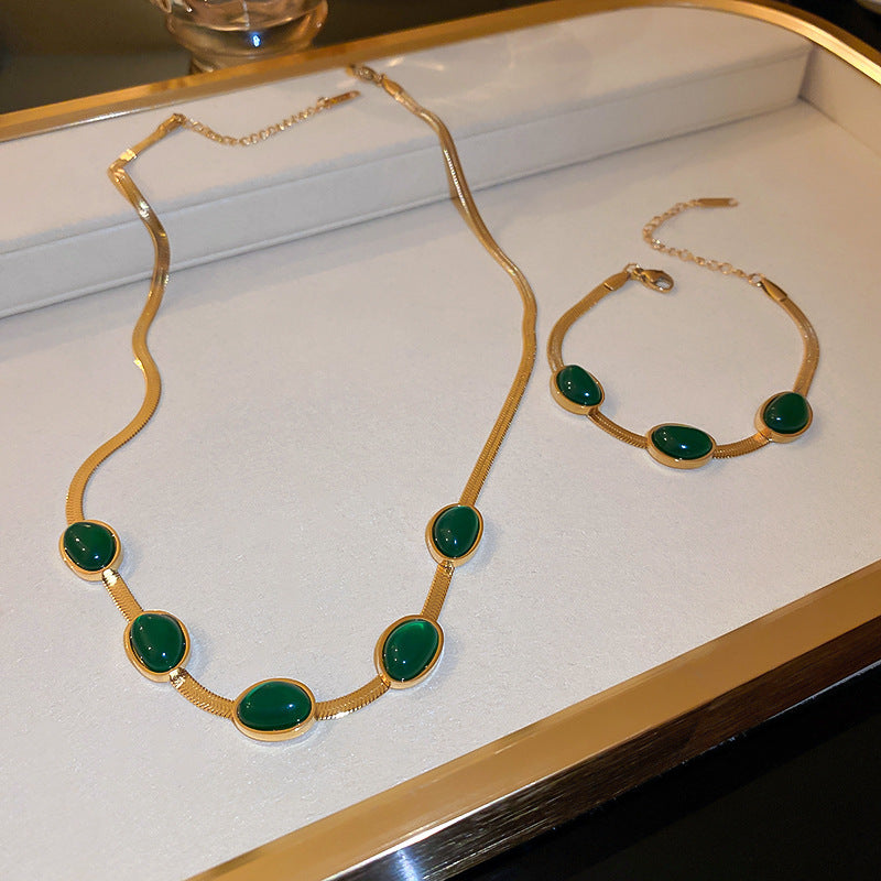 Boho Multilayer Necklace for Women | Green Stone Crystal Pendant & Snake Chain Fashion Jewelry LONDYN UPBRINGING