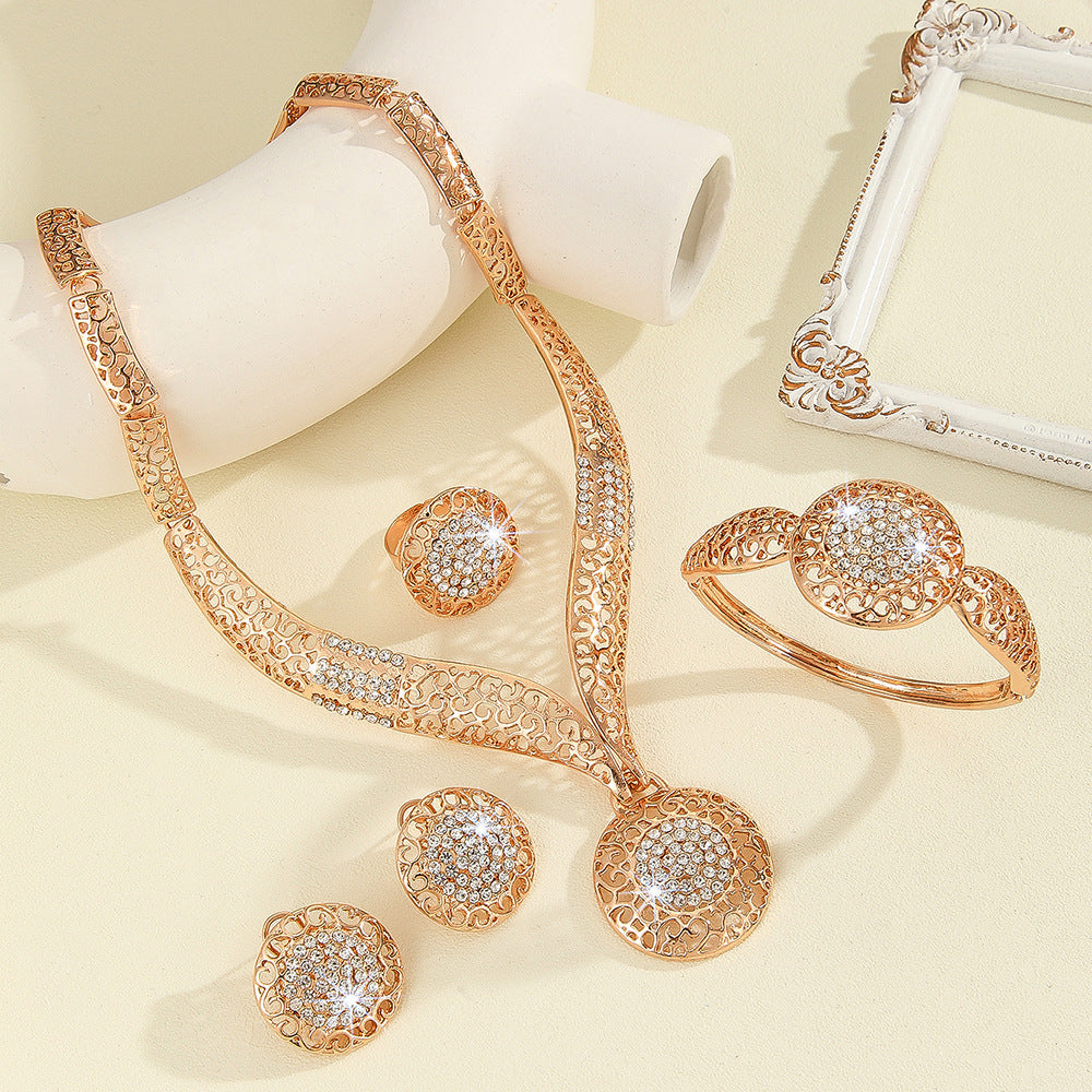 Statement Rhinestone 4-Piece Jewelry Set | Women's Exaggerated Crystal Necklace, Bracelet, and Earring Suite LONDYN UPBRINGING