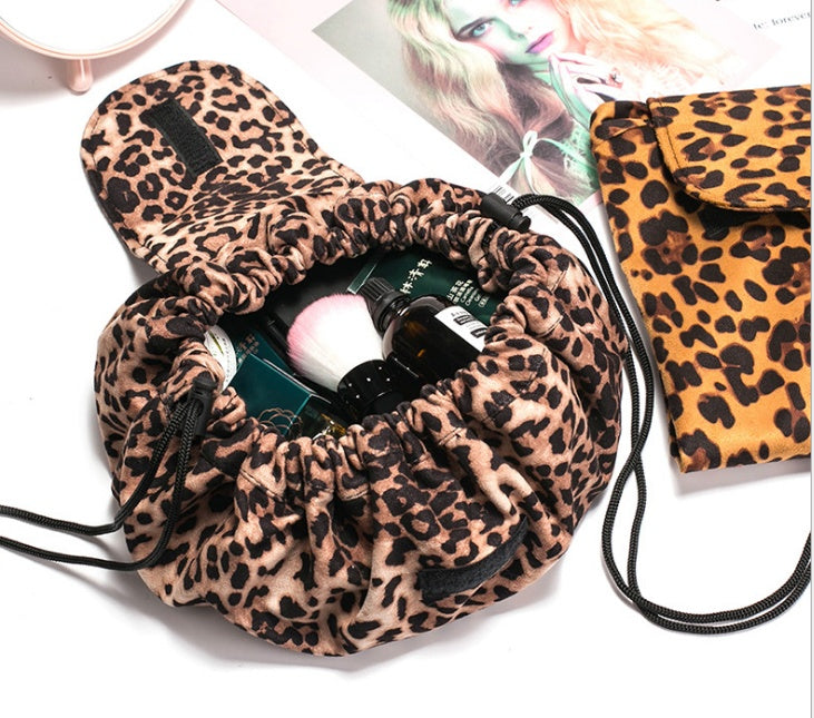 Animal Print Drawstring Cosmetic Bag – Large Capacity Lazy Makeup Storage Organizer for Travel LONDYN UPBRINGING