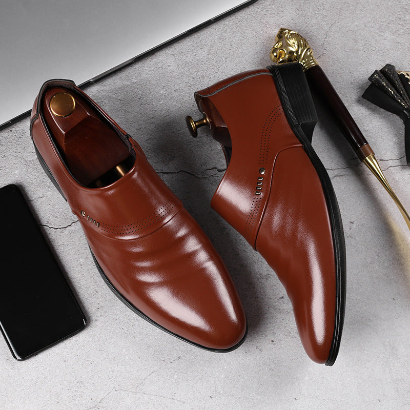 Men’s Casual Pointed Toe Leather Shoes – Slip-On Fashion Loafers with Low Heel LONDYN UPBRINGING