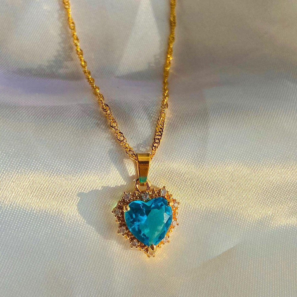 INS Style Colorful Rhinestone Heart Necklace | Personalized Gold Love Clavicle Chain for Valentine's Day LONDYN UPBRINGING