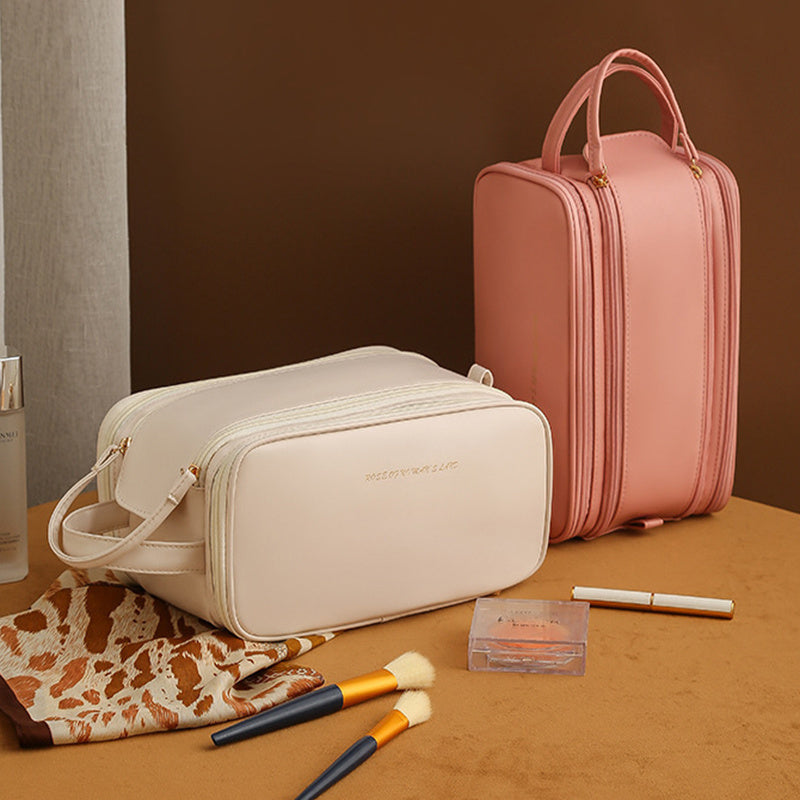 Three-Layer PU Leather Cosmetic Bag – Double Zipper U-Shaped Makeup Organizer for Travel & Skincare Storage LONDYN UPBRINGING