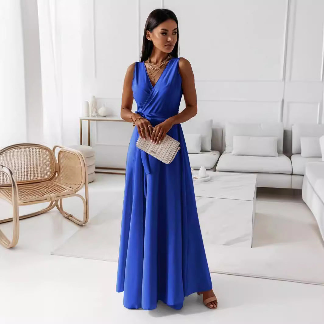 Londyn Women V-Neck Belted Maxi Dress - Sleeveless Evening & Party Wear LONDYN UPBRINGING