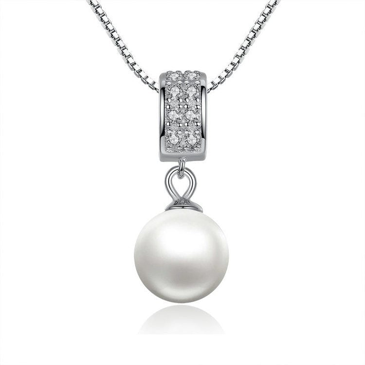925 Sterling Silver Simulated Pearl Pendant Necklace | Long Chain Wedding & Bridal Jewelry LONDYN UPBRINGING