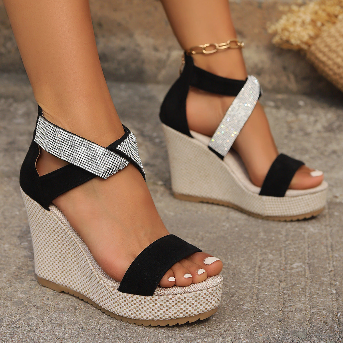 Women's Rhinestone Wedge Sandals | Summer Platform Fish Mouth Shoes LONDYN UPBRINGING