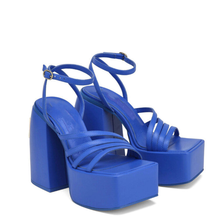 Women's Square Toe Platform Chunky Sandals: Solid Color One-Band Block Heels LONDYN UPBRINGING