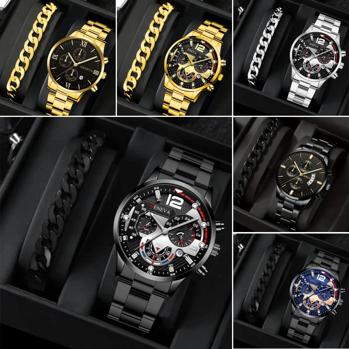 2PCS Men’s Quartz Watch & Bracelet Set – Steel Strip Fashion Business Watches, Perfect Valentine’s Gift LONDYN UPBRINGING