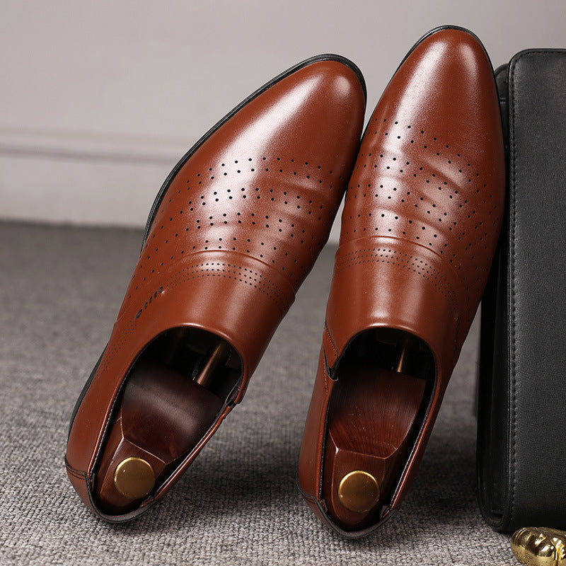 Men’s Casual Pointed Toe Leather Shoes – Slip-On Fashion Loafers with Low Heel LONDYN UPBRINGING