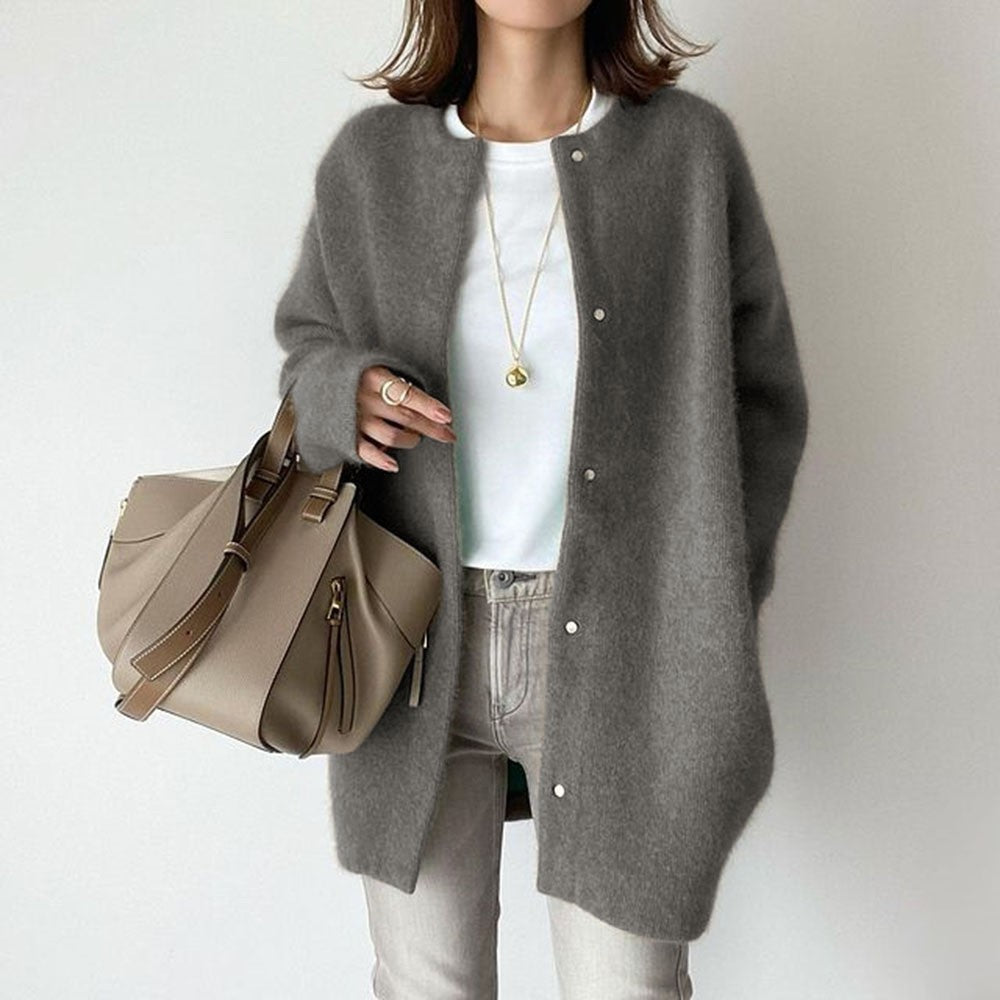 Single-Breasted Knit Cardigan - Women's Solid Color Autumn Sweater Jacket LONDYN UPBRINGING