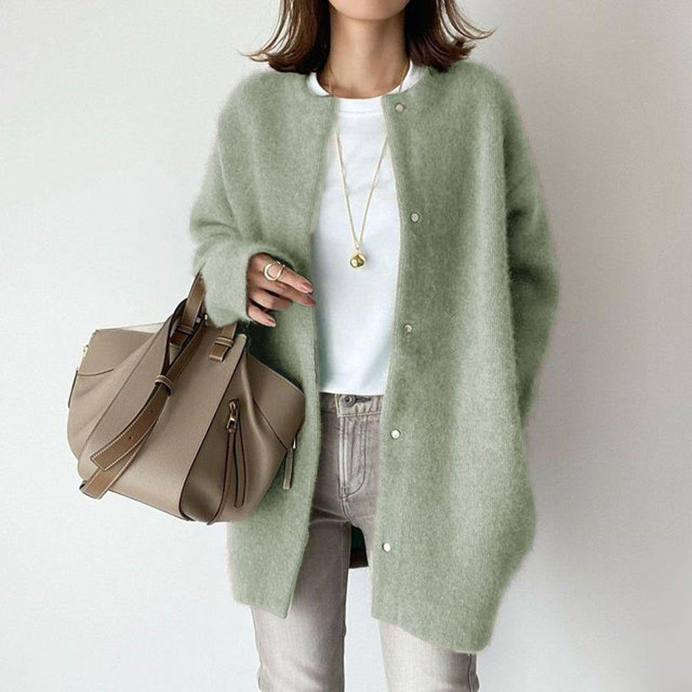 Single-Breasted Knit Cardigan - Women's Solid Color Autumn Sweater Jacket LONDYN UPBRINGING