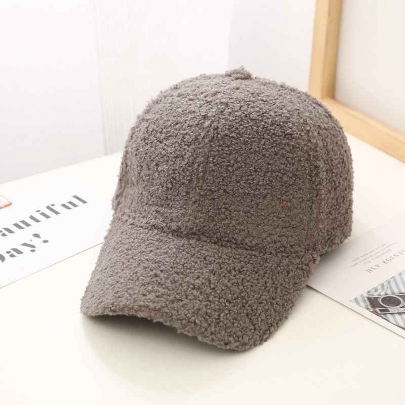 Women's Korean Style Lambswool Baseball Cap | Warm Solid Color Winter Dad Hat LONDYN UPBRINGING