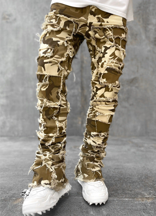 Men’s Patched Stacked Jeans – Long Tight-Fit Fashion Trousers for Trendy Streetwear Style LONDYN UPBRINGING