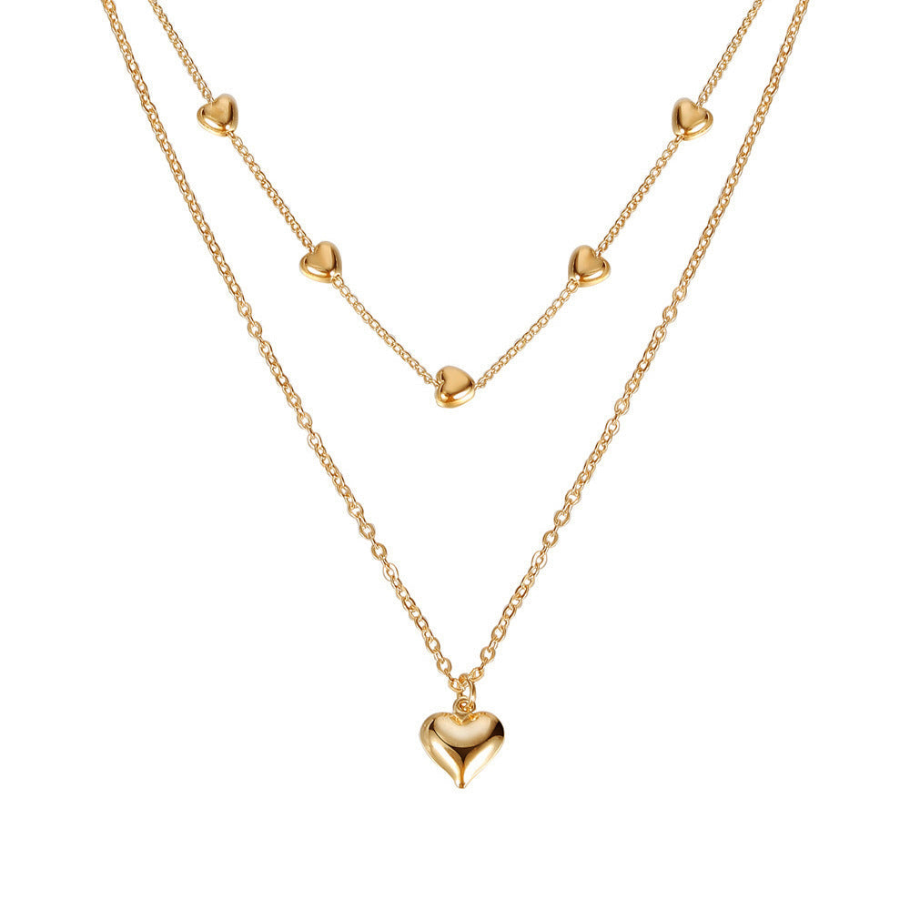 Double-layer Heart Pendant Fine Chain Necklace For Women Multilayer Gold Color Metal Necklaces Fashion Jewelry Accessories LONDYN UPBRINGING