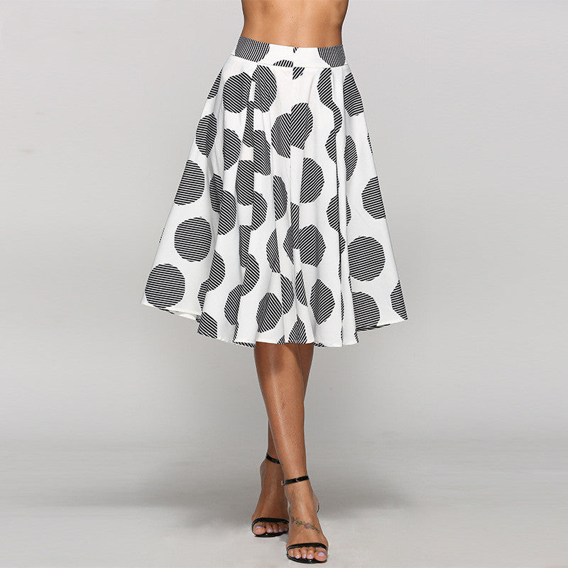 Large Polka Dot Round Slim Fit Mid-Length Skirt With Large Hem LONDYN UPBRINGING