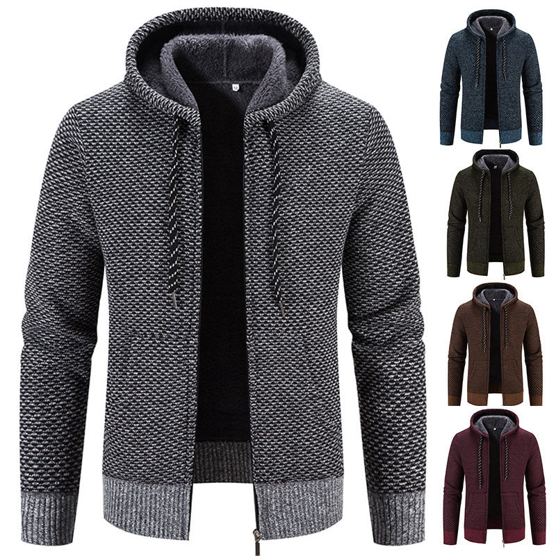 Men’s Winter Plush Hoodie Coat – Thick Warm Zipper Jacket with Drawstring Hood for Cozy Casual Daily Wear LONDYN UPBRINGING