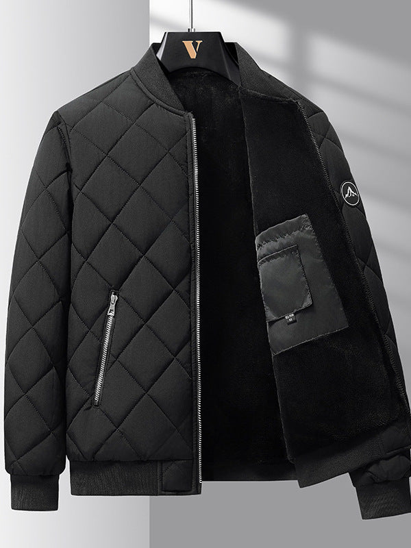 Men’s Rhombic-Stitched Cotton Baseball Jacket – Thickened Winter Coat for Casual & Stylish Outerwear LONDYN UPBRINGING