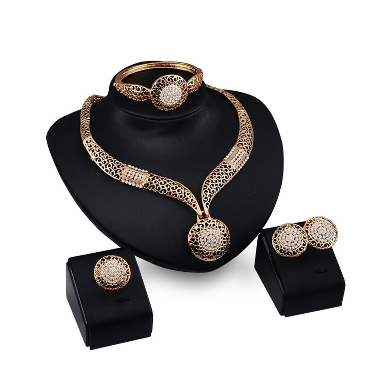 Statement Rhinestone 4-Piece Jewelry Set | Women's Exaggerated Crystal Necklace, Bracelet, and Earring Suite LONDYN UPBRINGING