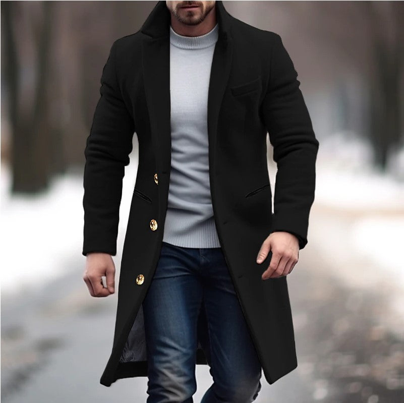 Men’s Winter Lapel Trench Coat – Single-Breasted Jacket with Pockets for Casual Outerwear & Stylish Comfort LONDYN UPBRINGING