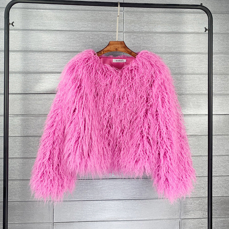 Plus Size Colorful Boho Faux Fur Coat - Women's Shaggy Winter Jacket LONDYN UPBRINGING