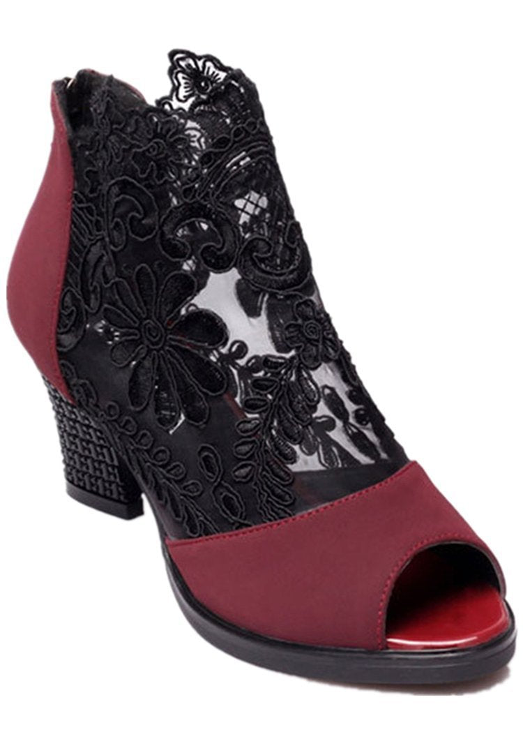 Lucyever Women's Plus Size Square High Heel Sandals: Sexy Flower Lace Peep Toe Gladiator (35-43) LONDYN UPBRINGING
