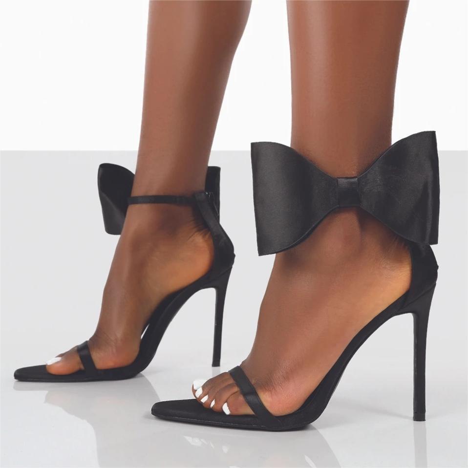 Women's Minimalist Pointed Toe High Heel Sandals: Solid Color Bowknot Ribbon Buckle Stiletto LONDYN UPBRINGING