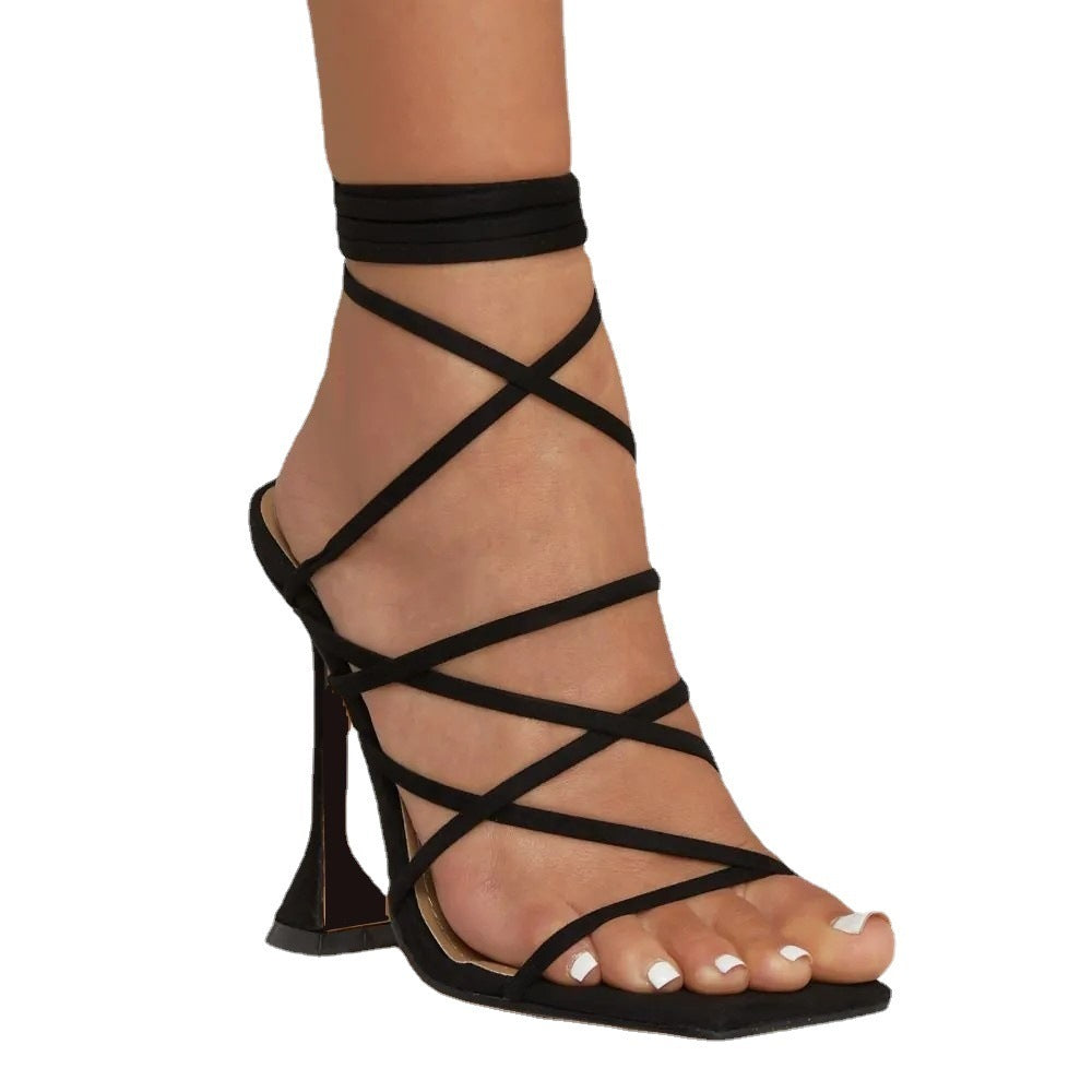 Women's Twine Grip High Heel Sandals: Woven Rope Texture Ankle Strap Heels LONDYN UPBRINGING