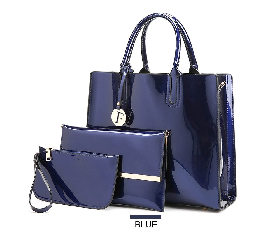 3-Piece Shiny Leather Handbag Set for Women – Stylish Tote, Shoulder & Crossbody Bags LONDYN UPBRINGING