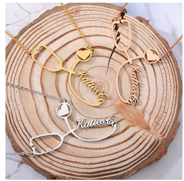 Customized Stainless Steel Stethoscope Name Necklace for Women Jewelry Gift LONDYN UPBRINGING