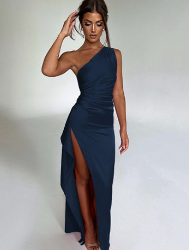 Elegant One-Shoulder Satin Slit Dress for Women | Sexy Backless Summer Slim-Fit LONDYN UPBRINGING