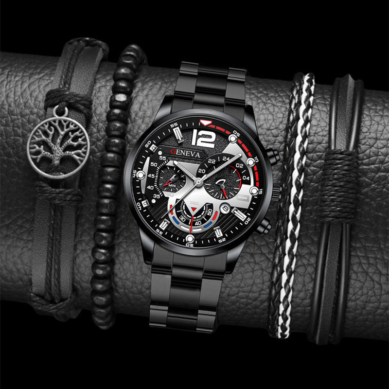 2PCS Men’s Quartz Watch & Bracelet Set – Steel Strip Fashion Business Watches, Perfect Valentine’s Gift LONDYN UPBRINGING