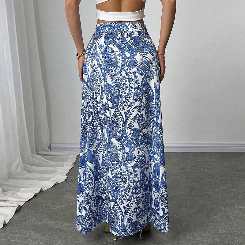 Elegant A-Line Printed Maxi Skirt | Women's High-Waist Side Split Skirt LONDYN UPBRINGING