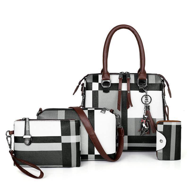 4-in-1 Luxury Plaid Handbag Set for Women – Designer Tote, Crossbody, Shoulder & Clutch Bags LONDYN UPBRINGING