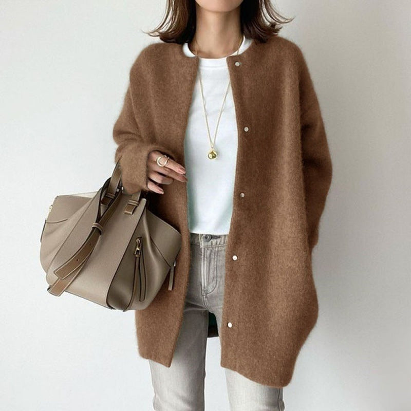 Single-Breasted Knit Cardigan - Women's Solid Color Autumn Sweater Jacket LONDYN UPBRINGING
