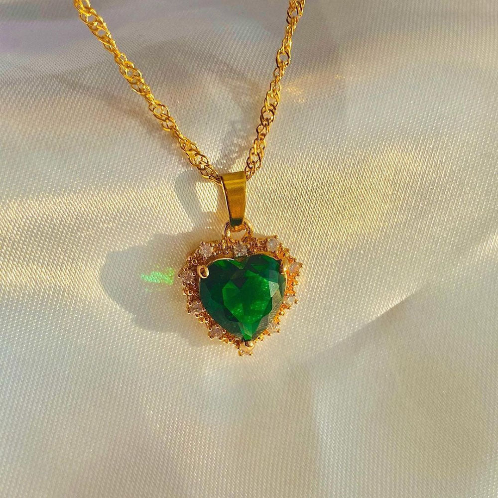 INS Style Colorful Rhinestone Heart Necklace | Personalized Gold Love Clavicle Chain for Valentine's Day LONDYN UPBRINGING