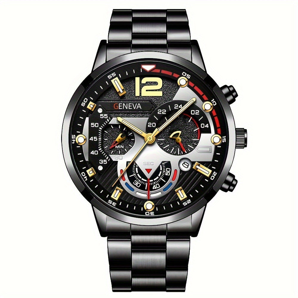 2PCS Men’s Quartz Watch & Bracelet Set – Steel Strip Fashion Business Watches, Perfect Valentine’s Gift LONDYN UPBRINGING