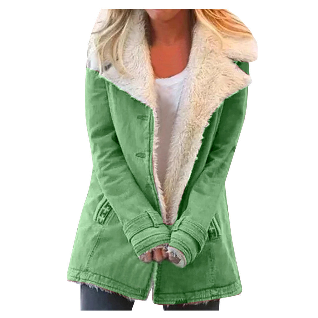 Women's Plus Size Warm Plush Coat - Button Lapel Composite Jacket LONDYN UPBRINGING