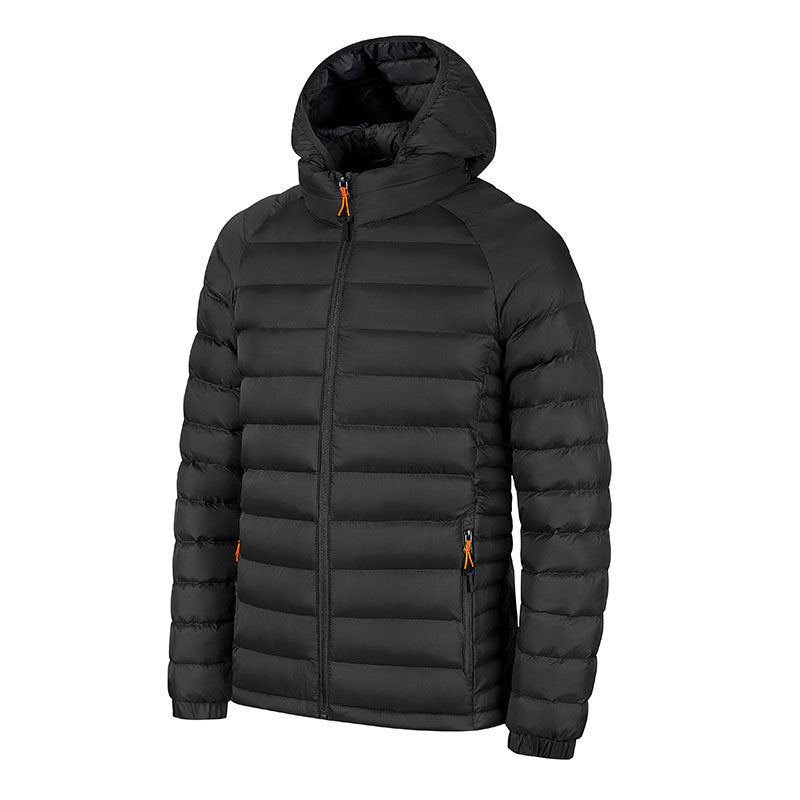 Men’s Winter Lightweight Hooded Coat – Warm Zipper Jacket with Pockets, Portable & Stylish Solid Color Outerwear LONDYN UPBRINGING
