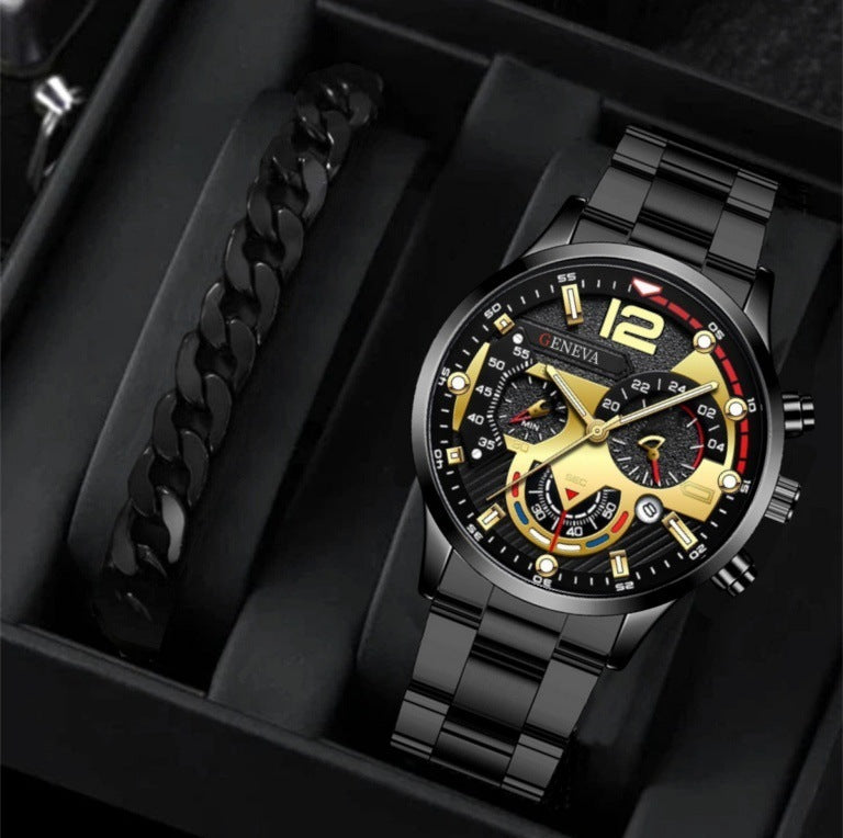 2PCS Men’s Quartz Watch & Bracelet Set – Steel Strip Fashion Business Watches, Perfect Valentine’s Gift LONDYN UPBRINGING