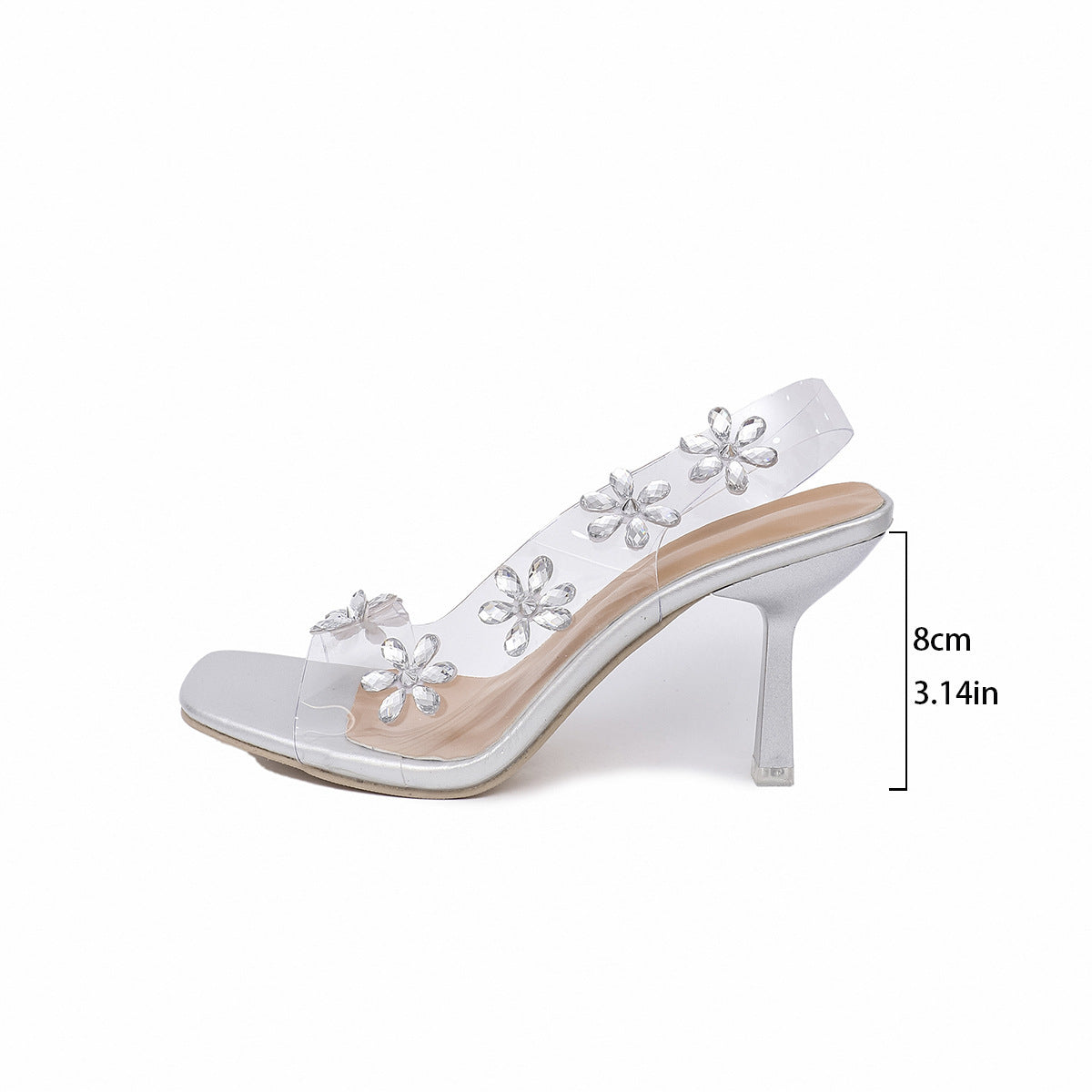 Elegant Clear Heels with Rhinestone Flowers | Women's Summer Square Toe Sandals LONDYN UPBRINGING