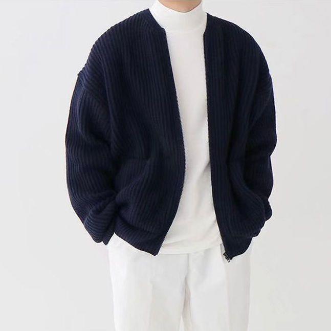 Men's Lined Full-Zip Knit Cardigan Jacket with Pockets - All-Season Comfort LONDYN UPBRINGING
