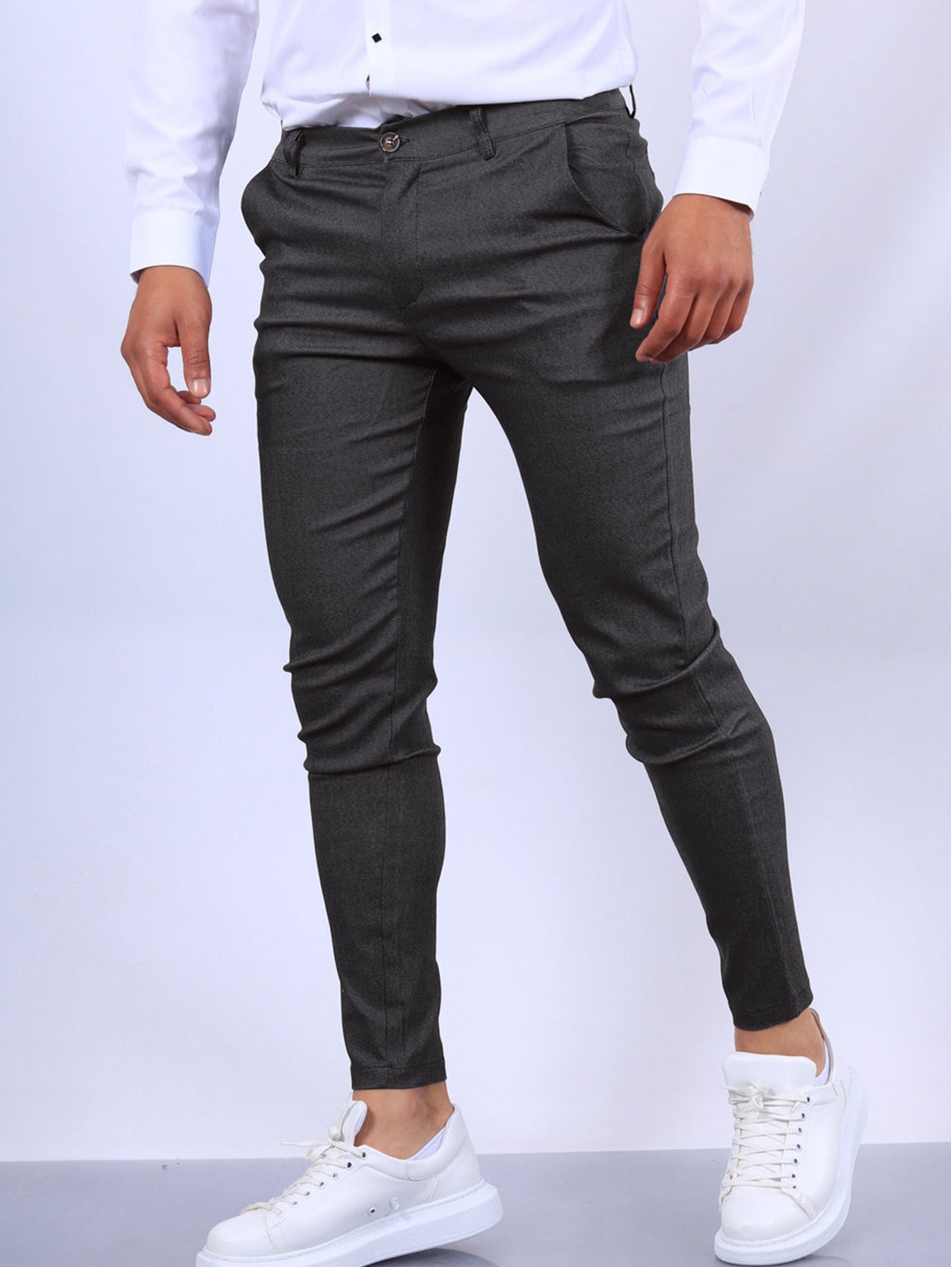 Men’s Slim Button Trousers – Fashion Solid Long Pencil Pants for Office & Casual Wear LONDYN UPBRINGING