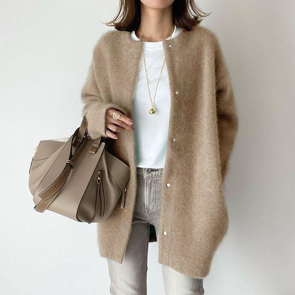 Single-Breasted Knit Cardigan - Women's Solid Color Autumn Sweater Jacket LONDYN UPBRINGING