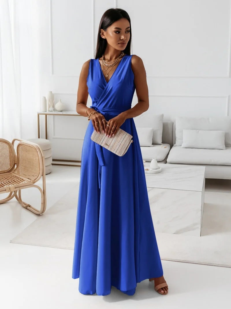 Londyn Women V-Neck Belted Maxi Dress - Sleeveless Evening & Party Wear LONDYN UPBRINGING