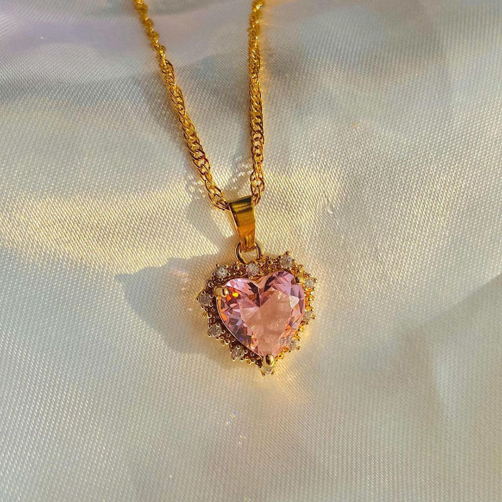 INS Style Colorful Rhinestone Heart Necklace | Personalized Gold Love Clavicle Chain for Valentine's Day LONDYN UPBRINGING